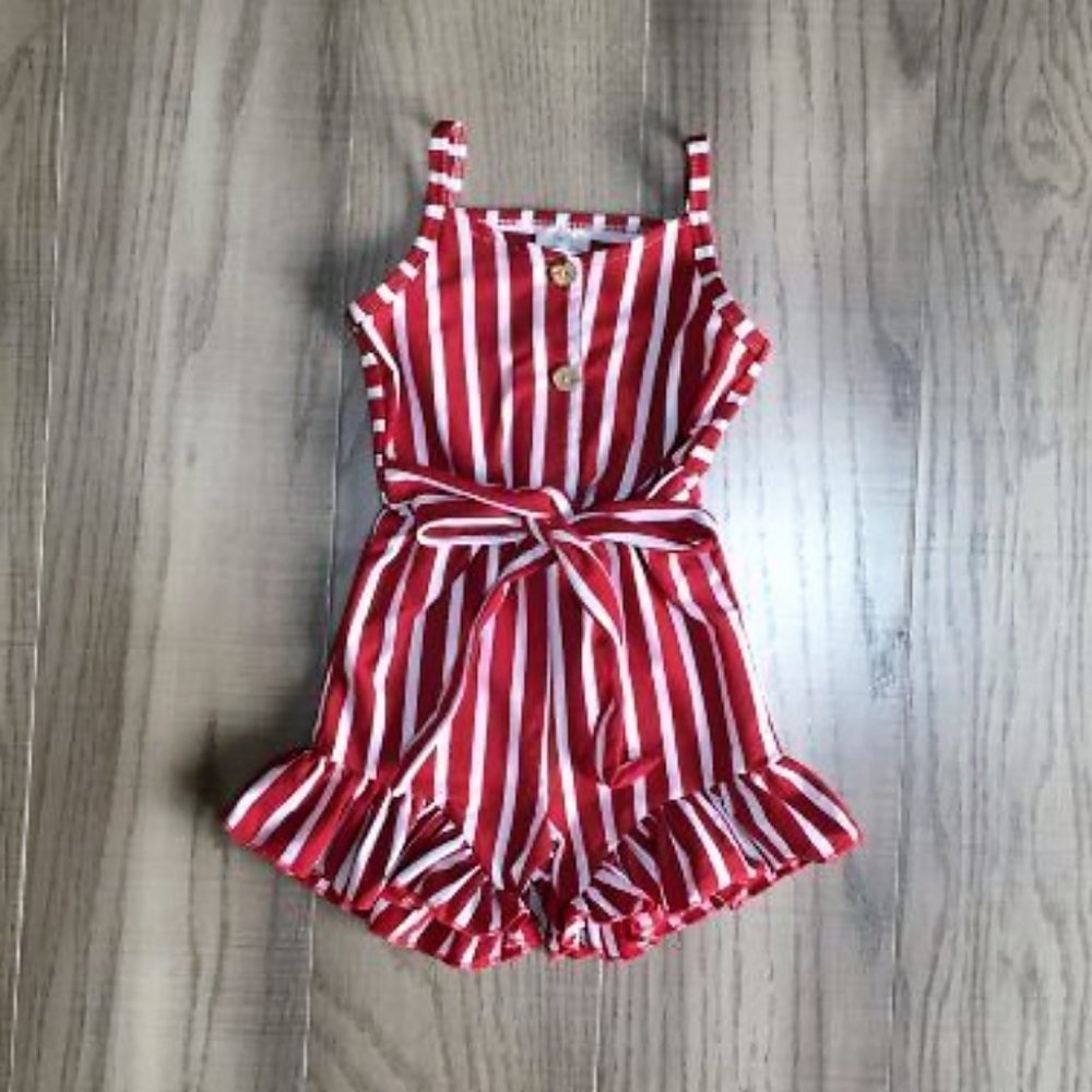 Boutique Red Striped Girls Romper Jumpsuit